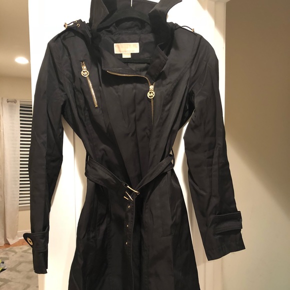 michael kors black raincoat with hood